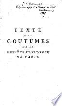 Texte des coutumes de la Prévoté et Vicomte de Paris