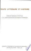 Texte littéraire et histoire