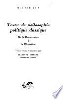 Textes de philosophie politique classique