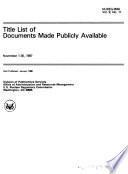 Title List of Documents Made Publicly Available