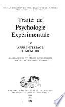 Traitʹe de psychologie expʹerimentale: Apprentissage et mémoire, par J.-F. Le Ny et al