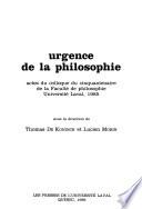 Urgence de la philosophie
