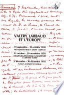Valéry Larbaud et l'Europe